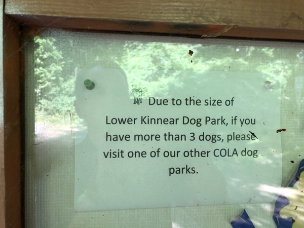 Sign asking owners with more than three dogs to use another COLA park